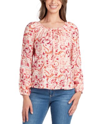 BCX - Juniors' Printed Tie-Neck Blouse