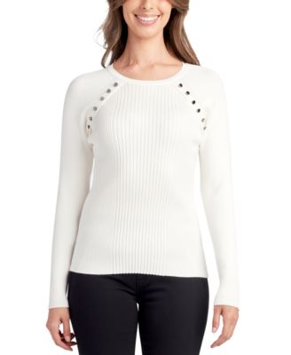 BCX - Juniors' Button-Trim Crewneck Sweater
