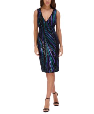 Siena - Women's Sequin Stripe V-Neck Sheath Dress