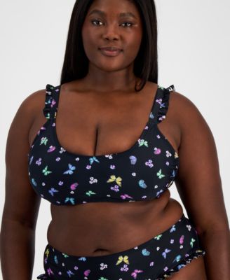 Salt + Cove - Plus Size Butterfly-Print Ruffled Bikini Top