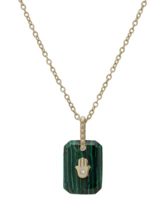 Macy's - Malachite & Lab-Grown White Sapphire (1-5/8 ct. t.w.) Hamsa Pendant Necklace in 14k Gold Over Sterling Silver, 18"