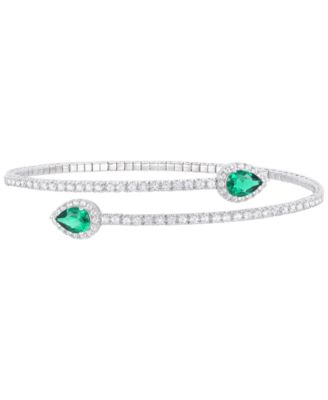 Macy's - Lab Grown Emerald (1-1/4 ct. t.w.) & White Sapphire Accent Flex Wrap Bracelet in Sterling Silver (Also in Additional Gemstones)
