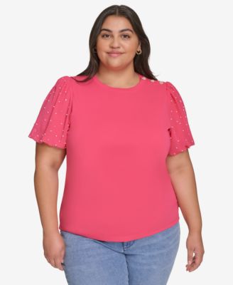 KARL LAGERFELD PARIS - Plus Size Embellished Puff-Sleeve T-Shirt