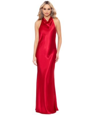 Betsy & Adam - Petite Drape-Neck Halter Charmeuse Gown