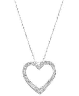 Macy's - Diamond Open Heart Pendant Necklace (1/2 ct. t.w.) in Sterling Silver, 18" + 2" extender