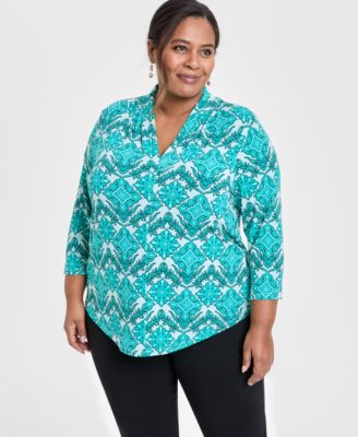 JM Collection - Plus Size Adriana V-Neck 3/4-Sleeve Top