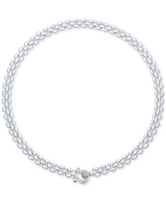 Macy's - Diamond Horseshoe Clasp Panther Link 18" Collar Necklace (1/5 ct. t.w.) in Sterling Silver
