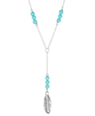 Macy's - Simulated Turquoise Feather Lariat Necklace in Sterling Silver, 16" + 2" extender
