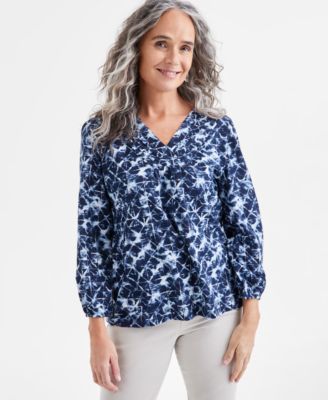 Style & Co - Plus Size Ocean Dye V-Neck Pintuck Blouse