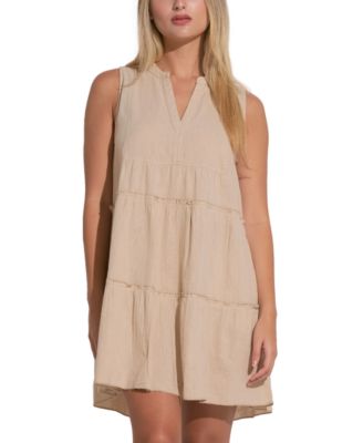 Elan - Women's V-Neck Sleevelsss Tiered A-Line Dress