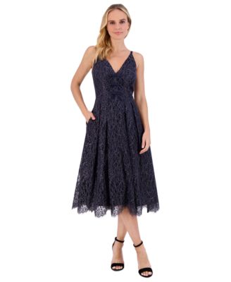 Eliza J - Women's Fit & Flare Metallic-Embroidered Lace Dress