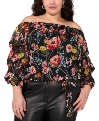 Vince Camuto - Plus Size Off-The-Shoulder Floral-Print Bubble Top