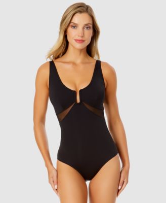 Anne Cole - Women's U-Ring Mesh-Inset One-Piece Swimsuit