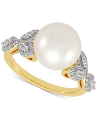 Honora - Cultured Ming Pearl (10mm) & Diamond (1/3 ct. t.w.) Leaf Ring in 14k Gold