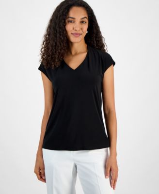 Kasper - Women's V-Neck Cap-Sleeve Top