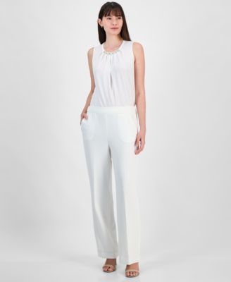 Kasper - Women's Melange Crepe Pull-On Wide-Leg Pants