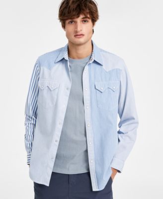 Sun + Stone - Men's Huck Regular-Fit Pieced Multistripe Button-Down Western Shirt