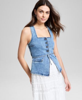 And Now This - Women's Button-Front Sleeveless Denim Top, Exclusively at Macy's