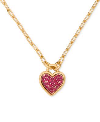 kate spade new york - Gold-Tone Red Cubic Zirconia Pav&eacute; Pendant Necklace, 16" + 3" extender