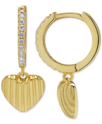 Macy's - Lab Grown White Sapphire Dangle Heart Huggie Hoop Earrings (1/5 ct. t.w.) in 14k Gold-Plated Sterling Silver
