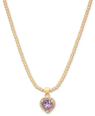 Macy's - Amethyst (1 ct. t.w.) & White Topaz (1/4 ct. t.w.) Heart Bead Link 18" Pendant Necklace in 14k Gold-Plated Sterling Silver