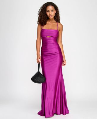 City Studios - Juniors' Power-Stretch Cut-Out Draped Gown