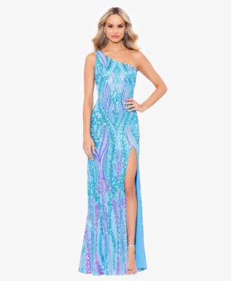 Blondie Nites - Juniors' Sequin One-Shoulder Side-Slit Gown