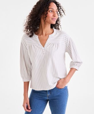 Style & Co - Women's Striped 3/4-Sleeve Split-Neck Top