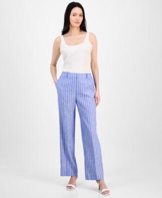 Anne Klein - Women's Striped Creased Straight-Leg Pants