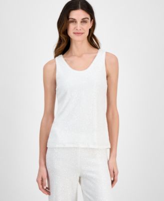 Anne Klein - Petite V-Neck Sequin Mesh Tank Top