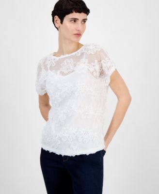 Anne Klein - Women's Soutache Net Short-Sleeve Top