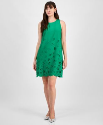 Anne Klein - Women's Floral-Cutout Sleeveless Shift Dress