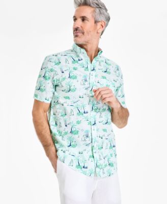 Club Room - Men's Palmera Scene Regular-Fit Stretch Printed Button-Down Poplin Shirt
