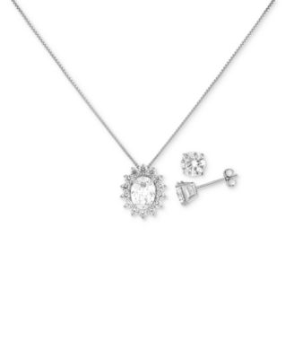 Giani Bernini - Cubic Zirconia Oval Cluster Pendant Necklace & Stud Earrings Set in Sterling Silver