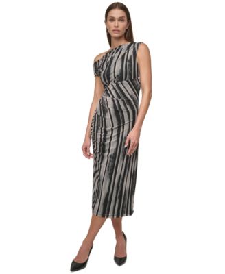 DKNY - Women's Asymmetric-Neck Ruched Mesh Dress