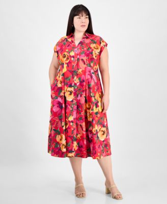 julia jordan - Plus Size Floral-Print Button-Down Shirtdress