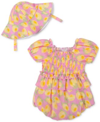 Baby Essentials - Baby Girls 2-Pc. Gauze Lemon Romper & Sun Hat Set