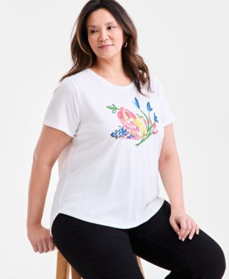 Style & Co - Plus Size Perfect Crewneck Graphic-Print Tee