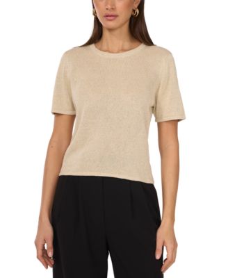 Vince Camuto - Women's Crewneck Short-Sleeve Shimmer Sweater