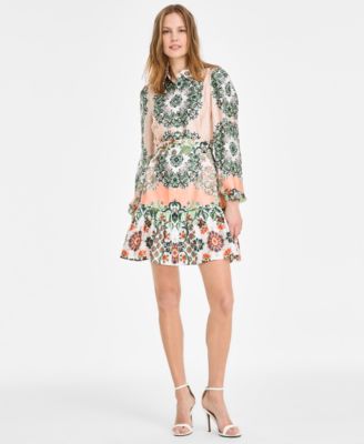 Anne Klein - Women's Printed Tiered Button-Front Dress