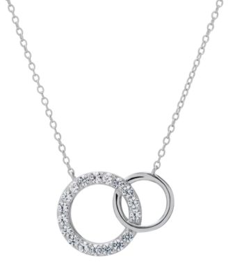 Macy's - Lab Grown White Sapphire (9/10 ct. t.w.) Double Circle Pendant 18" Necklace in Sterling Silver