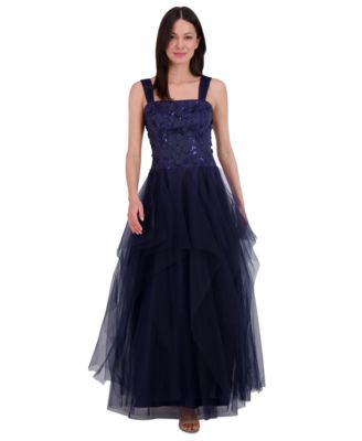 Eliza J - Women's Embellished Flower Sleeveless Tulle Gown