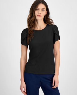 AK Anne Klein - Women's Tulip-Sleeve Crewneck Top