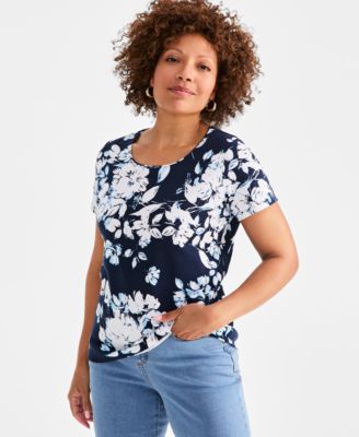 Style & Co - Women's Alice Floral-Print Short-Sleeve Top