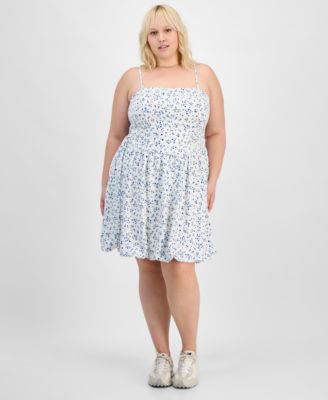Derek Heart - Trendy Plus Size Smocked Floral Bubble-Hem Dress
