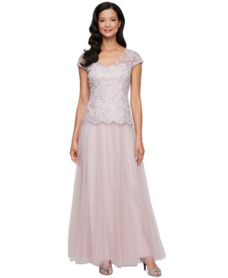 Alex Evenings - Women's Embroidered-Chiffon Tulle-Skirt Gown
