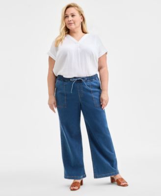 Style & Co - Plus Size High-Rise Pull-On Wide-Leg Denim Jeans