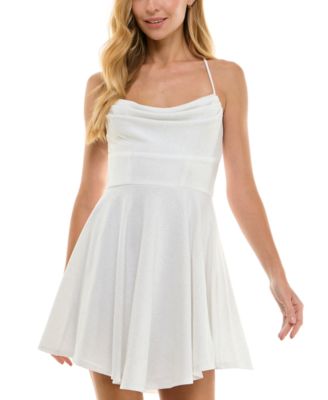 City Studios - Juniors' Drape-Neck Glitter Skater Dress