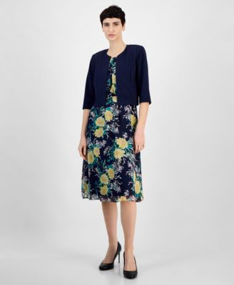 Sandra Darren - Petite Floral-Print Crepe Chiffon 2-Pc. Jacket Dress