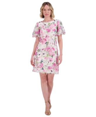 Jessica Howard - Petite Floral-Print Bubble-Sleeve Dress